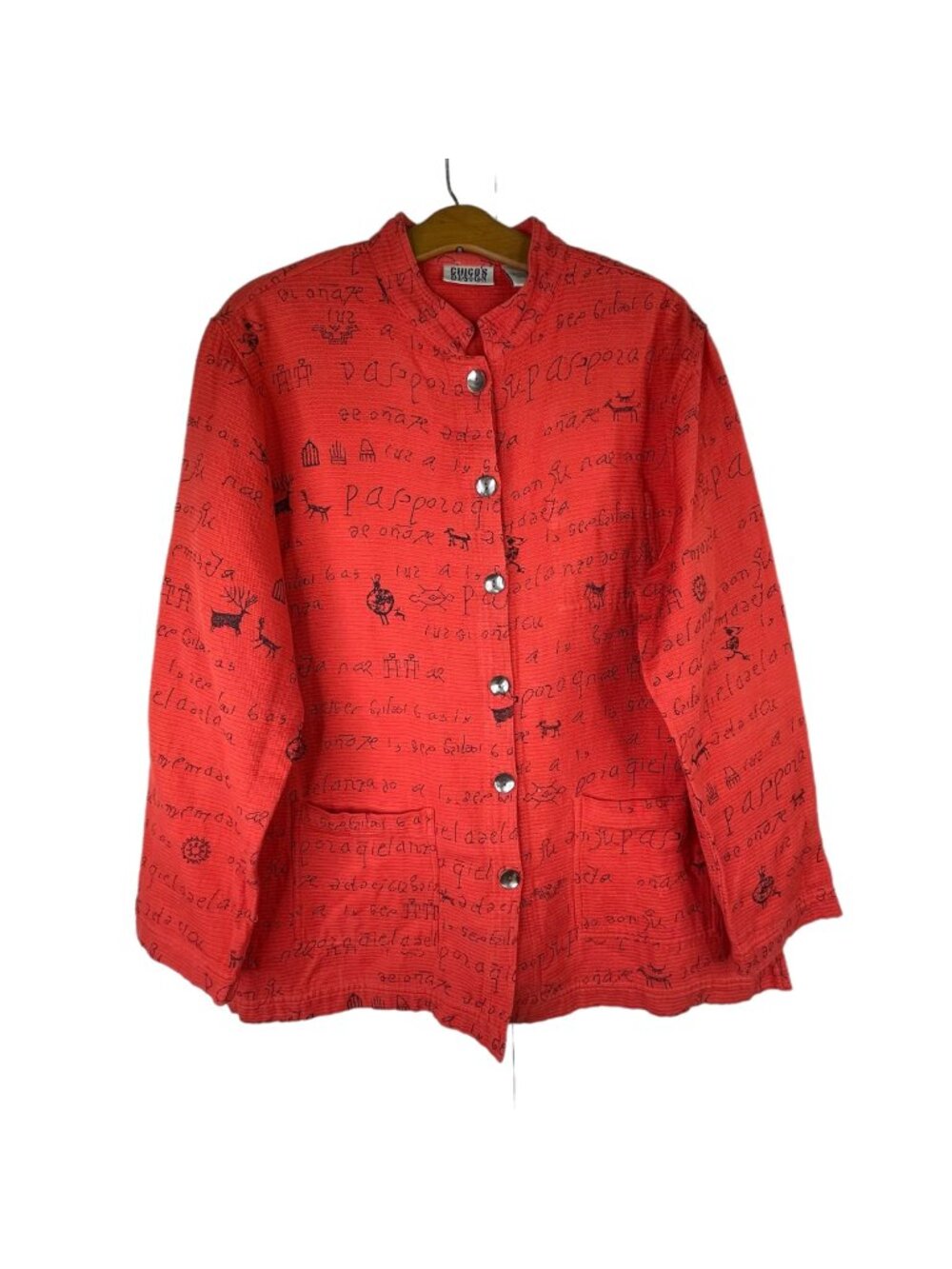 Chicos 90s Design Cardigan Jacket Medium Button Front Hieroglyphics Tribal Tiki